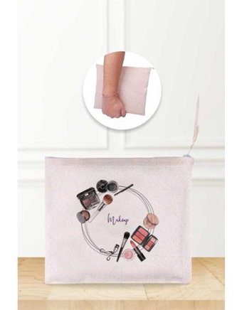 Gizeo Concept Çok Renkli Make Up Desenli Keten Makyaj Çantası