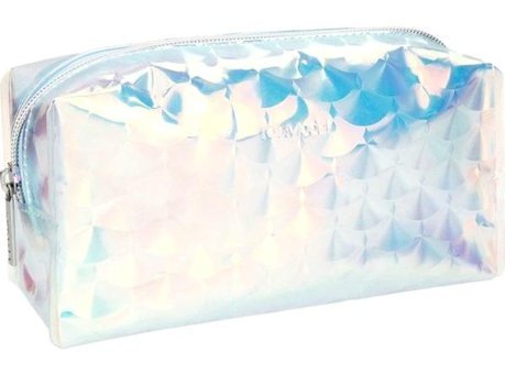 Top Model No:410 Beyaz Hologram Desenli Suni Deri Makyaj Çantası