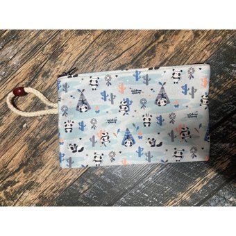 Street Bag Çok Renkli Panda Desenli Tekstil Makyaj Çantası
