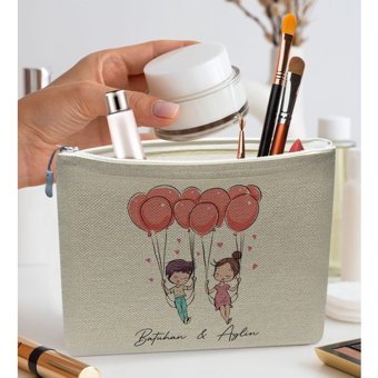 Bk Gift No:03 Çok Renkli Desenli Keten Makyaj Çantası
