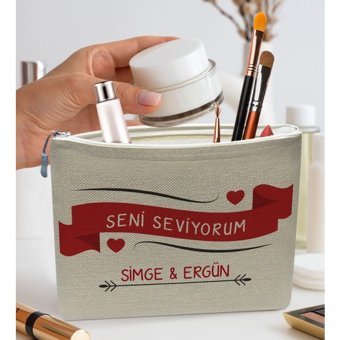 Bk Gift No:10 Çok Renkli Desenli Keten Makyaj Çantası