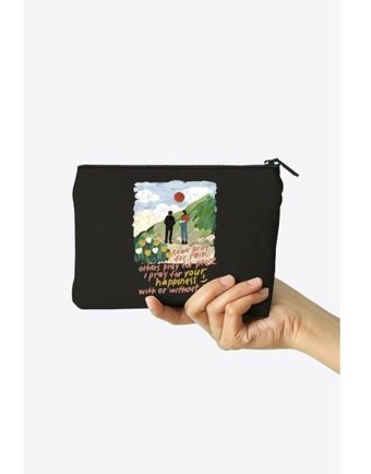 Clutch Çok Renkli I Pray For Your Happiness Baskılı Kanvas Makyaj Çantası