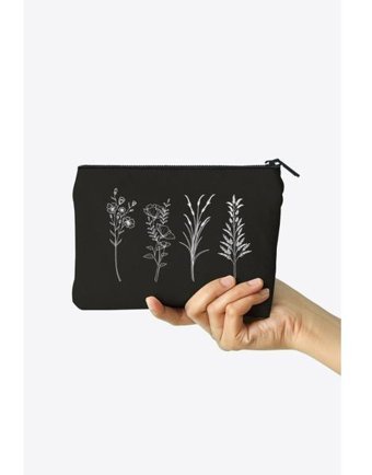 Clutch Çok Renkli 4 Dallı Çiçek Desenli Kanvas Makyaj Çantası