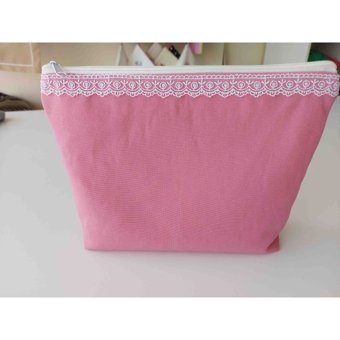 HY Desing Pembe Düz Tekstil Makyaj Çantası
