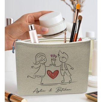 Bk Gift No:07 Çok Renkli Desenli Keten Makyaj Çantası