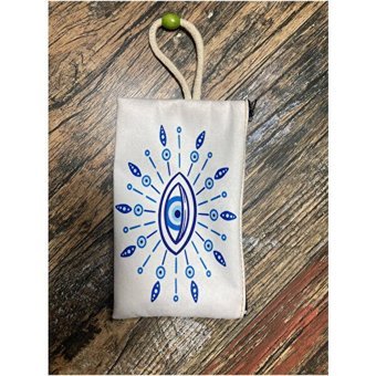 Street Bag Çok Renkli Gözlü Nazar Boncuğu Desenli Tekstil Makyaj Çantası