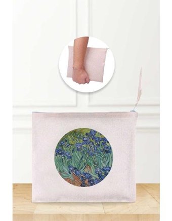 Gizeo Concept Çok Renkli Van Gogh Irises Desenli Keten Makyaj Çantası