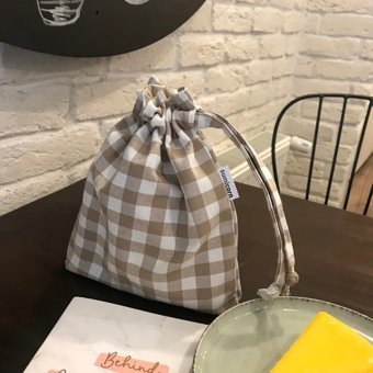 Sumicorn Design Bej Ekose Desenli Keten Makyaj Çantası