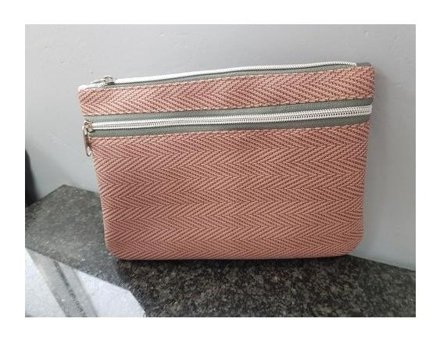 HG Eli Pudra Zigzag Desenli Suni Deri Çok Gözlü Makyaj Çantası