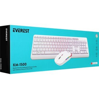 Everest KM-1500 Işıklı Beyaz Kablosuz Klavye Mouse Seti