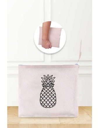Gizeo Concept Çok Renkli Pineapple Desenli Keten Makyaj Çantası