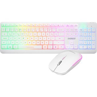 Everest KM-1500 Işıklı Beyaz Kablosuz Klavye Mouse Seti