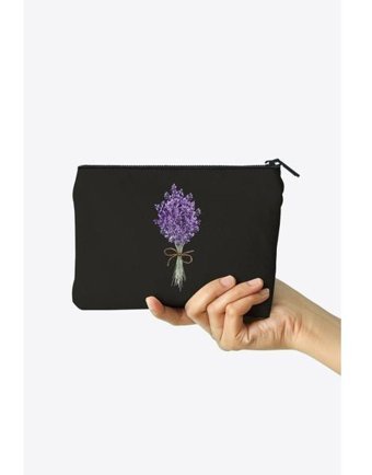 Clutch Çok Renkli Lavanta Desenli Kanvas Makyaj Çantası