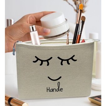 Bk Gift No:12 Çok Renkli Desenli Keten Makyaj Çantası