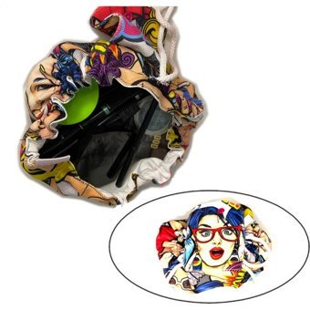 Pafuli Çok Renkli Pop - Art Desenli Tekstil Makyaj Çantası