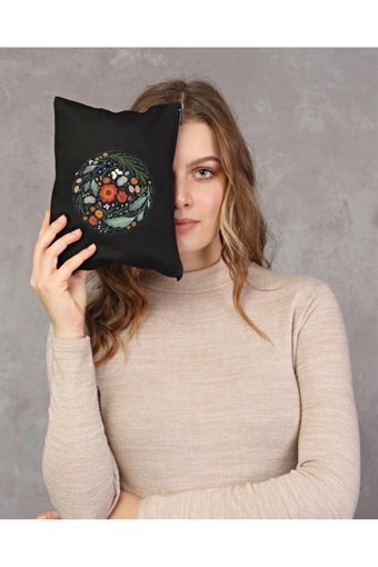 Çınar Bez Çanta Clutch Çok Renkli Çiçek Desenli Kanvas Makyaj Çantası