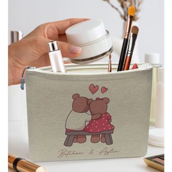 Bk Gift No:04 Çok Renkli Desenli Keten Makyaj Çantası