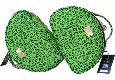 Fest Fıstık Yeşili Leopar Polyester Makyaj Çantası