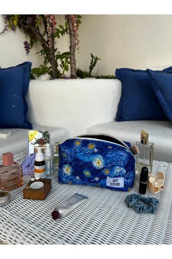 Bee Store Çok Renkli Van Gogh Desenli Tekstil Makyaj Çantası
