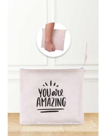 Gizeo Concept Çok Renkli You Are Amazing Desenli Keten Makyaj Çantası
