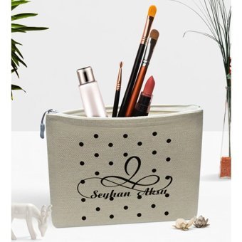 Bk Gift No:04 Yazılı Keten Makyaj Çantası