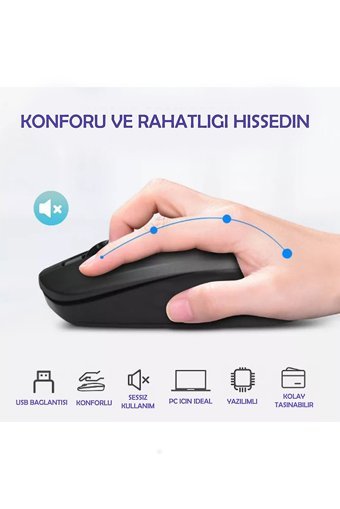 Mkey MK-113 Ergonomik Siyah Kablosuz Klavye Mouse Seti