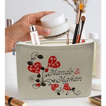 Bk Gift No:08 Çok Renkli Desenli Keten Makyaj Çantası
