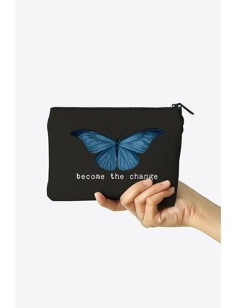 Clutch Çok Renkli Kelebek Desenli Kanvas Makyaj Çantası