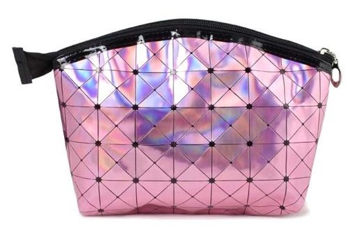 Nascita No:72 Pembe Hologram Desenli Suni Deri Makyaj Çantası
