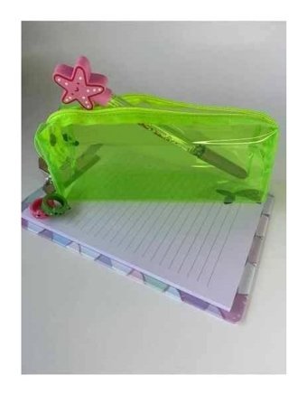 Pink Yeşil Düz PVC Makyaj Çantası