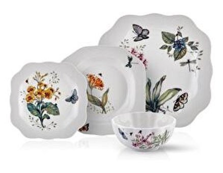 Joy Carmen Butterfly 24 Parça 6 Kişilik Porselen Kare Yemek Takımı