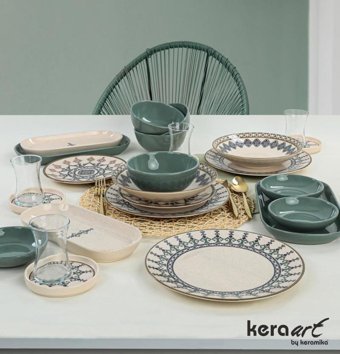 Keramika Kera 44 Parça 6 Kişilik Stoneware Yuvarlak Yemek Takımı
