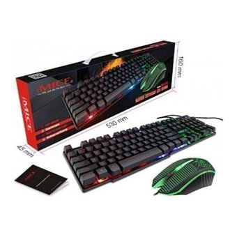 iMice BR-KM680 AK526 Işıklı Ergonomik Siyah Kablolu Klavye Mouse Seti