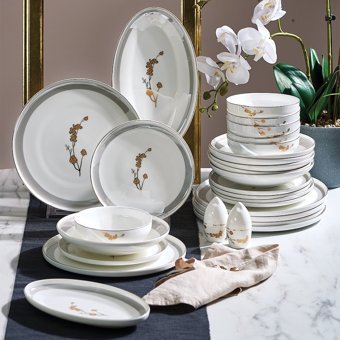 Neva N3542 Amber Elegans 28 Parça 6 Kişilik Bone China Yuvarlak Yemek Takımı