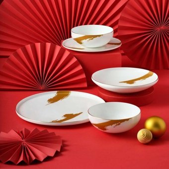 Jumbo Glow 24 Parça 6 Kişilik Porselen Yuvarlak Yemek Takımı