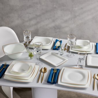 Karaca New Agate 58 Parça 12 Kişilik Fine Pearl Kare Yemek Takımı