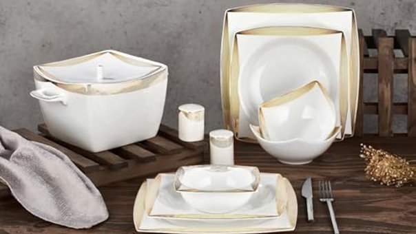 Aryıldız Bone Square 60 Parça 12 Kişilik Gold Porselen Kare Yemek Takımı