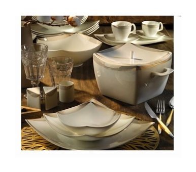 Aryıldız Bone Square 60 Parça 12 Kişilik Gold Porselen Kare Yemek Takımı