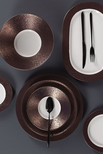 Porland Legacy Copper 27 Parça 6 Kişilik Porselen Yuvarlak Yemek Takımı