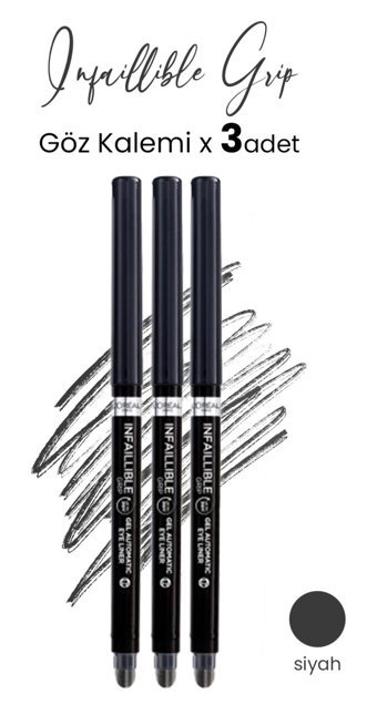 L'Oréal Paris Infaillible Grip Automatic Asansörlü Mat Siyah Göz Kalemi 3 Adet