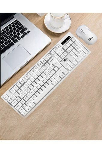 Mkey MK-114 Ergonomik Beyaz Kablosuz Klavye Mouse Seti