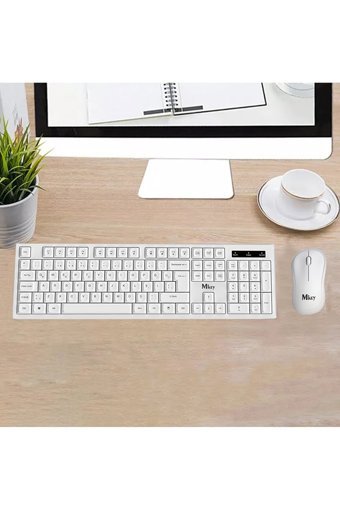 Mkey MK-114 Ergonomik Beyaz Kablosuz Klavye Mouse Seti