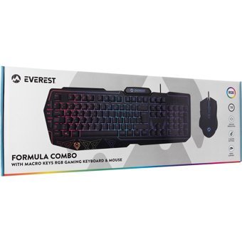 Everest KM-6168 Formula Combo Işıklı Ergonomik Siyah Kablolu Klavye Mouse Seti