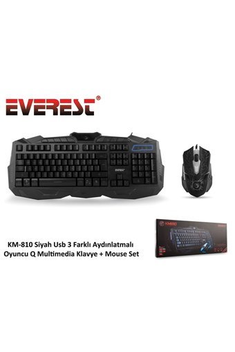 Everest KM-810 Işıklı Ergonomik Siyah Kablolu Klavye Mouse Seti