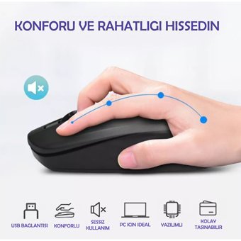 Mkey MK-113 Sessiz Ergonomik Siyah Kablosuz Klavye Mouse Seti