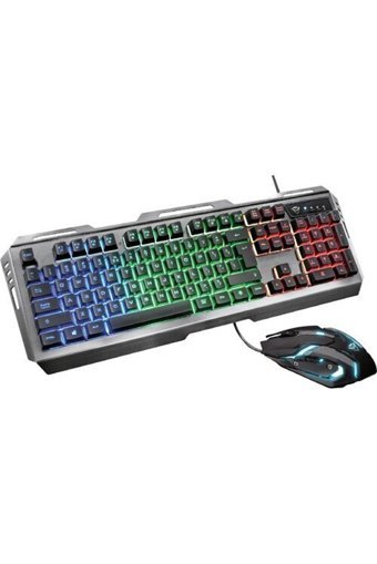 Trust GXT 845 Işıklı Ergonomik Gri Kablolu Klavye Mouse Seti