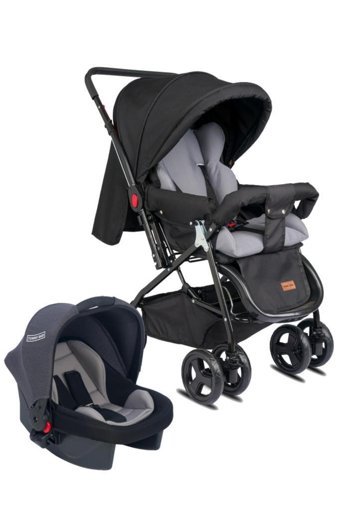 Tommybaby Classic Çift Yönlü Katlanabilir Tam Yatar Travel Sistem Bebek Arabası Siyah