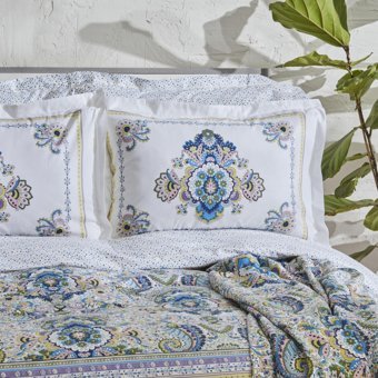Karaca Home Elenora %100 Pamuk Çift Kişilik Pike Hediyeli Nevresim Takımı Mavi