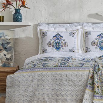 Karaca Home Elenora %100 Pamuk Çift Kişilik Pike Hediyeli Nevresim Takımı Mavi