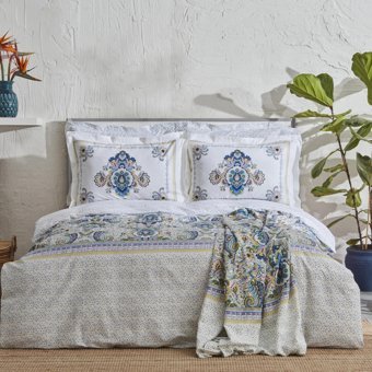 Karaca Home Elenora %100 Pamuk Çift Kişilik Pike Hediyeli Nevresim Takımı Mavi